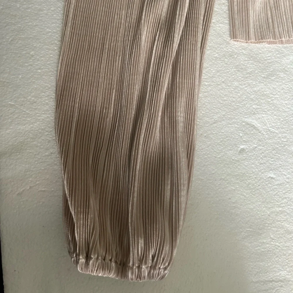 ASTR the label champagne pearl long sleeve pleated blouse